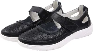 Summer Sandals for Women Dressy Casual Flats Leather Carved Hollow Hole Closed Toe Hook and Loop Breathable Shoes Lightweight Soft Sole Non-Slip Shoes