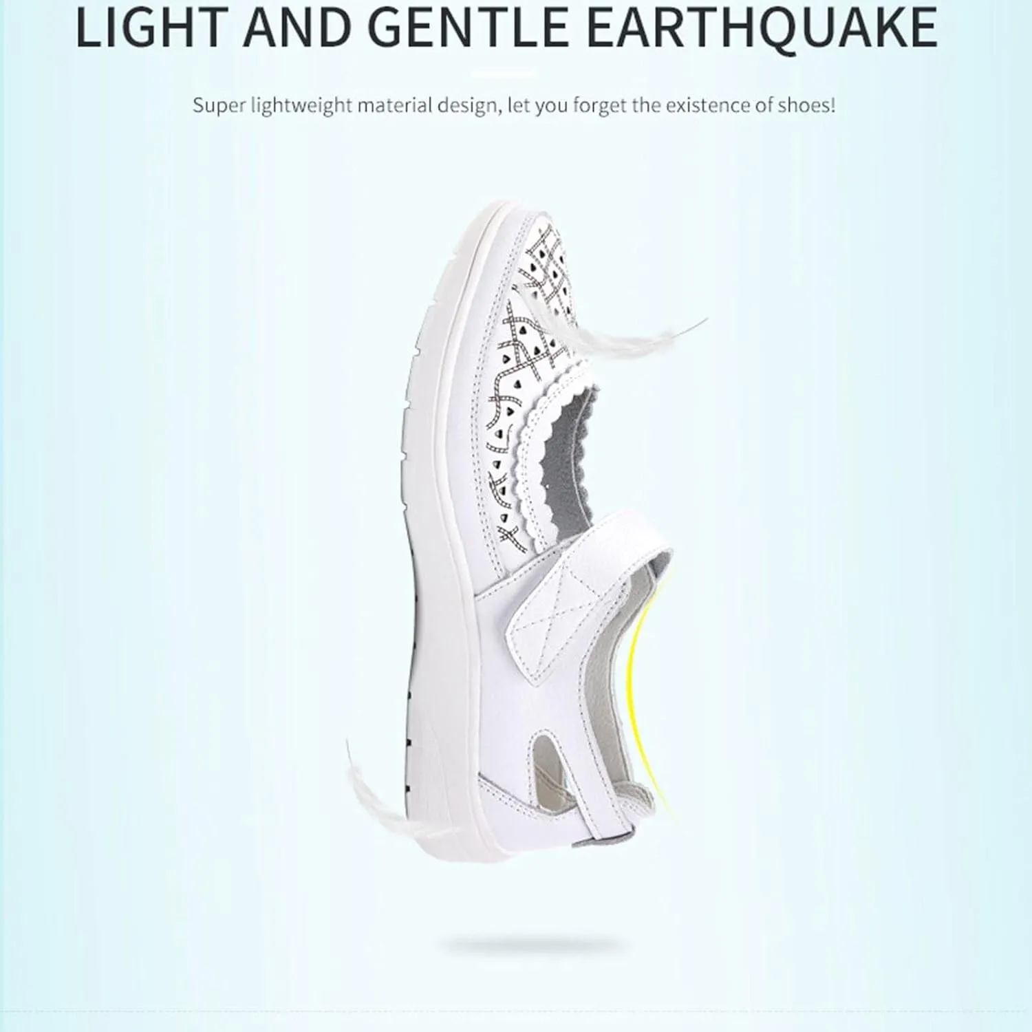 Summer Sandals for Women Dressy Casual Flats Leather Carved Hollow Hole Closed Toe Hook and Loop Breathable Shoes Lightweight Soft Sole Non-Slip Shoes