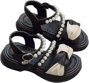 Toddler Kids Girls Low Heel Casual Sandal Solid Hook & Loop Open Toe Outdoor Bowknot Dress Birthday Shoes
