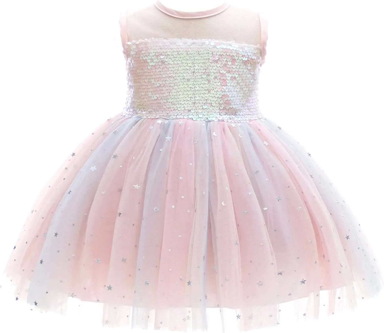 Weileenice Baby Girls Wedding Dress Rainbow Tulle 3D Embroidery Princess Tutu Dresses