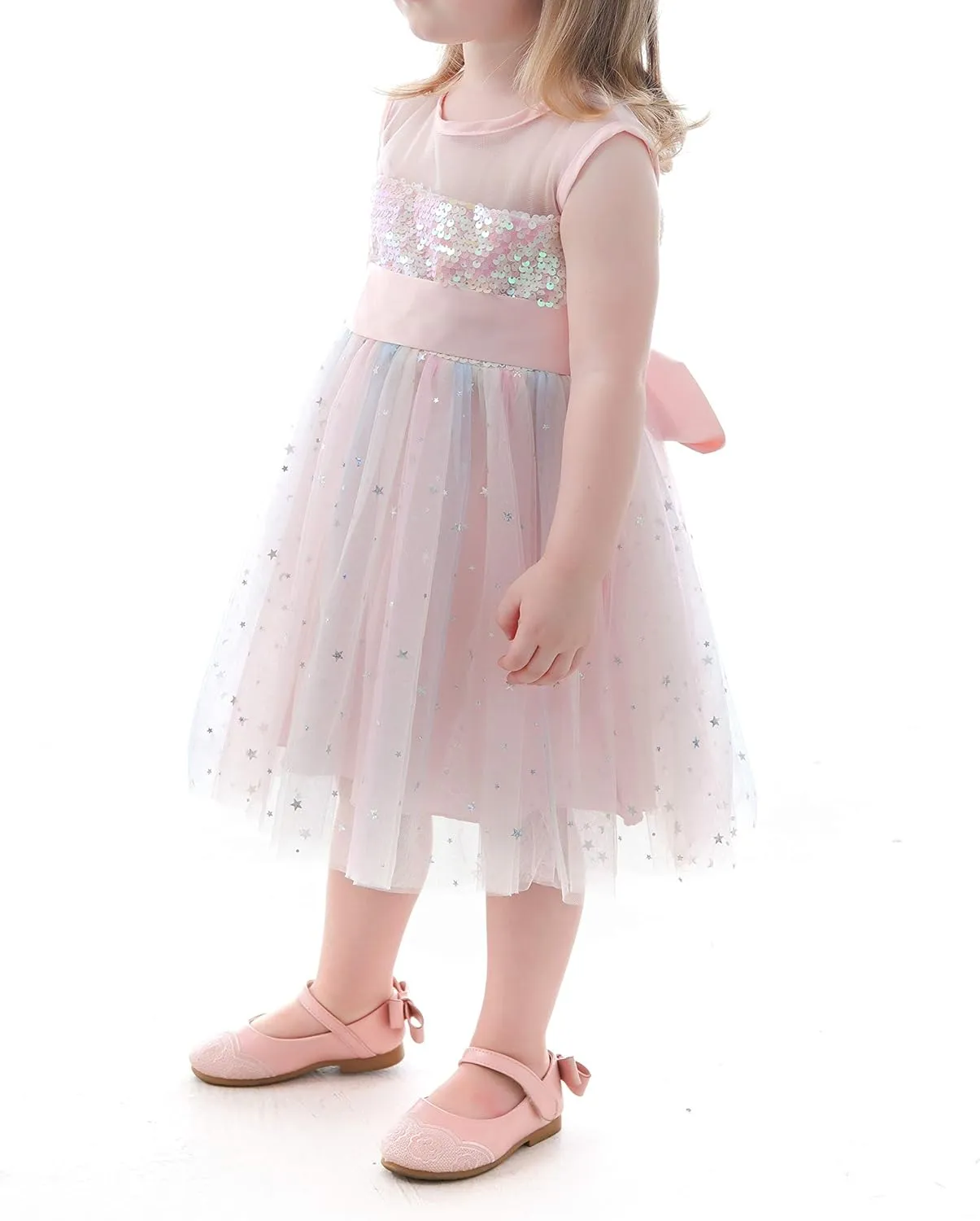 Weileenice Baby Girls Wedding Dress Rainbow Tulle 3D Embroidery Princess Tutu Dresses