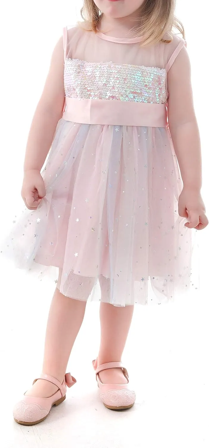 Weileenice Baby Girls Wedding Dress Rainbow Tulle 3D Embroidery Princess Tutu Dresses