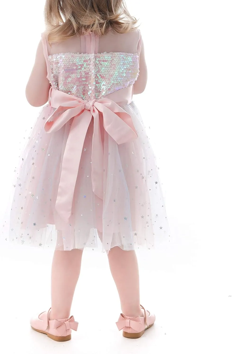 Weileenice Baby Girls Wedding Dress Rainbow Tulle 3D Embroidery Princess Tutu Dresses