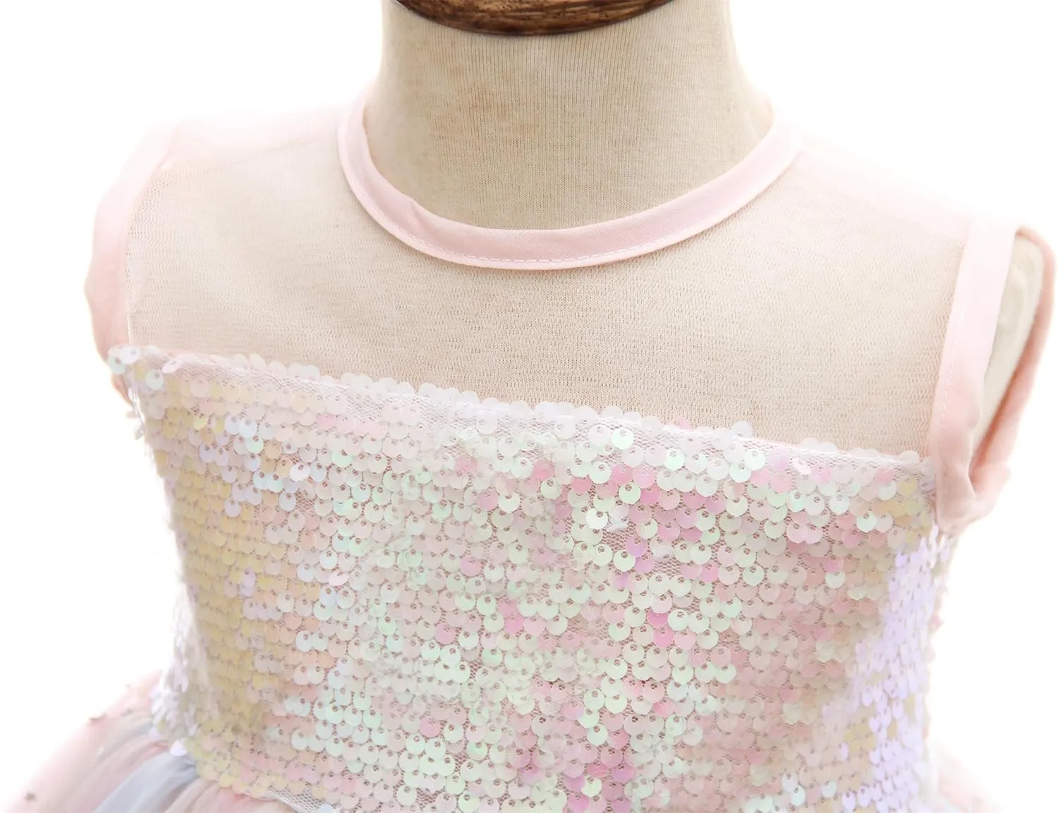 Weileenice Baby Girls Wedding Dress Rainbow Tulle 3D Embroidery Princess Tutu Dresses
