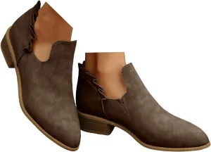 White Cowgirl Boots Woman Side Zipper Ankle Boots Suede Pointy Toe Block Chunky Short Heels Girls Ladies Fall Winter