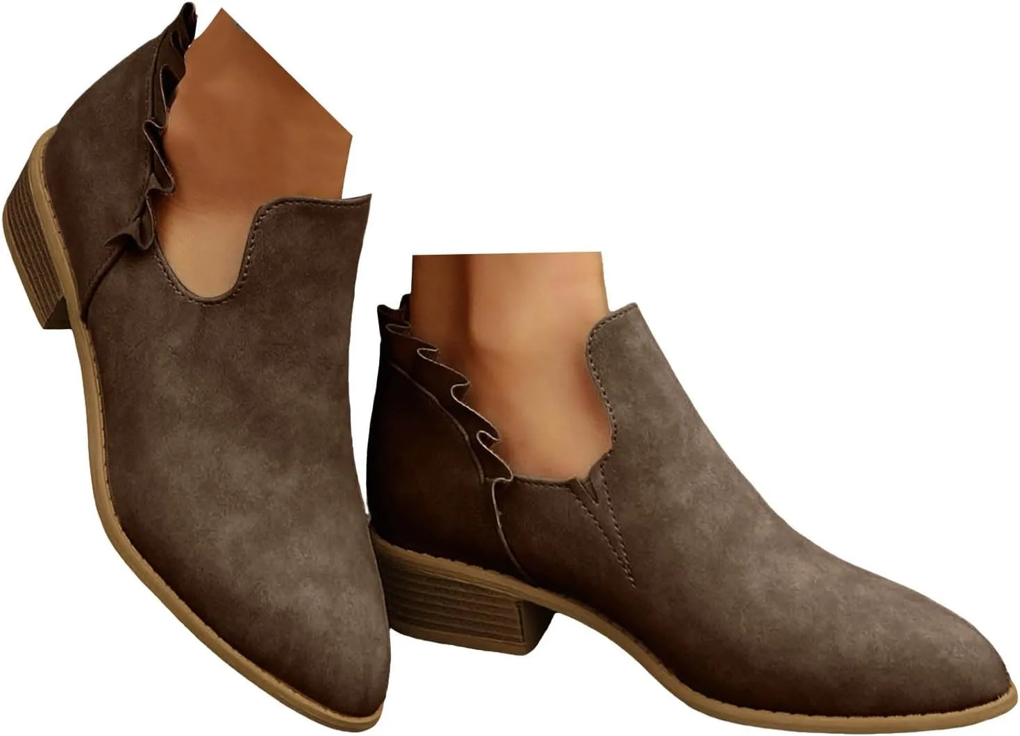 White Cowgirl Boots Woman Side Zipper Ankle Boots Suede Pointy Toe Block Chunky Short Heels Girls Ladies Fall Winter