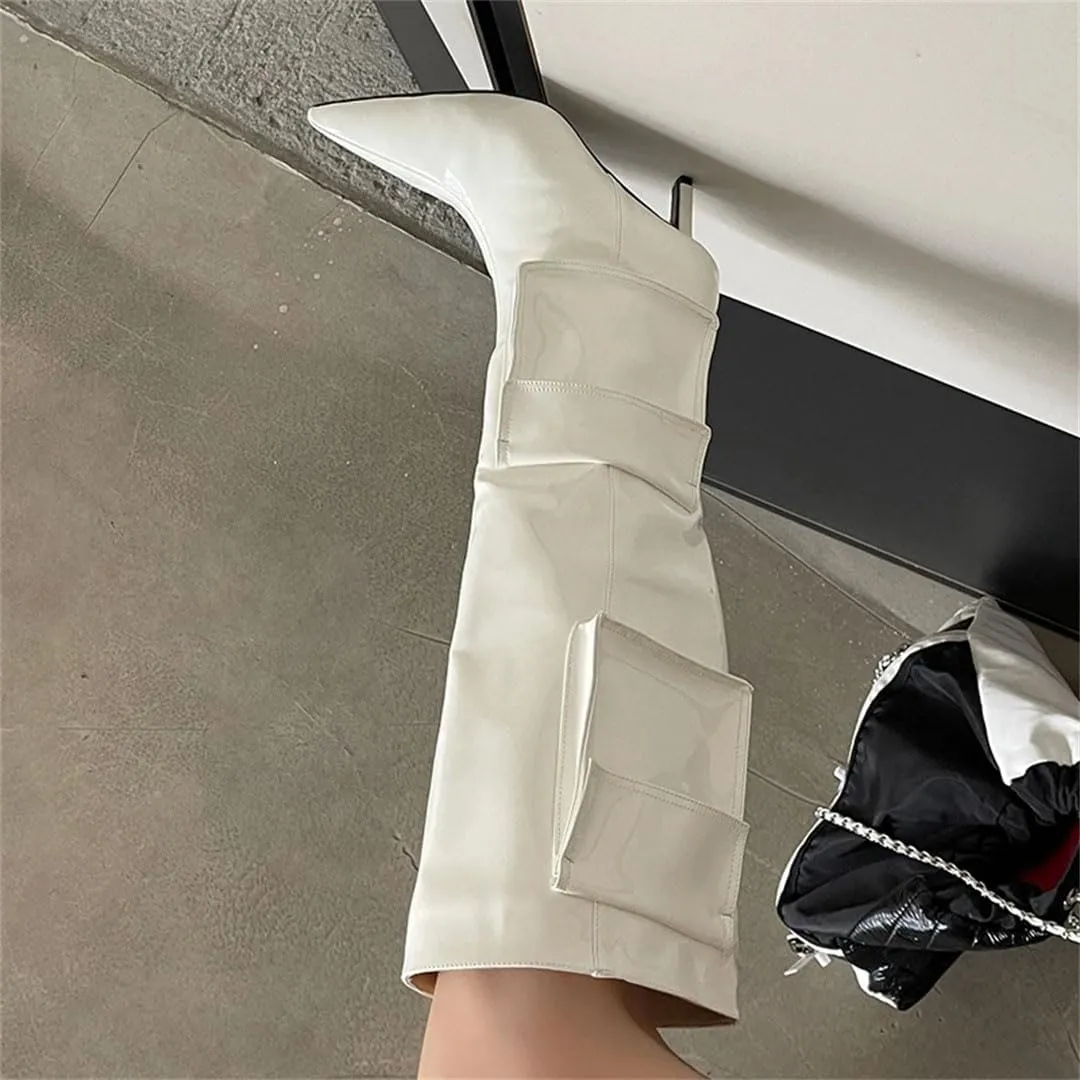Women Heels Shoes Western Knee High Boots For Pointed Toe Ladies Long Boots Slip On Footwear