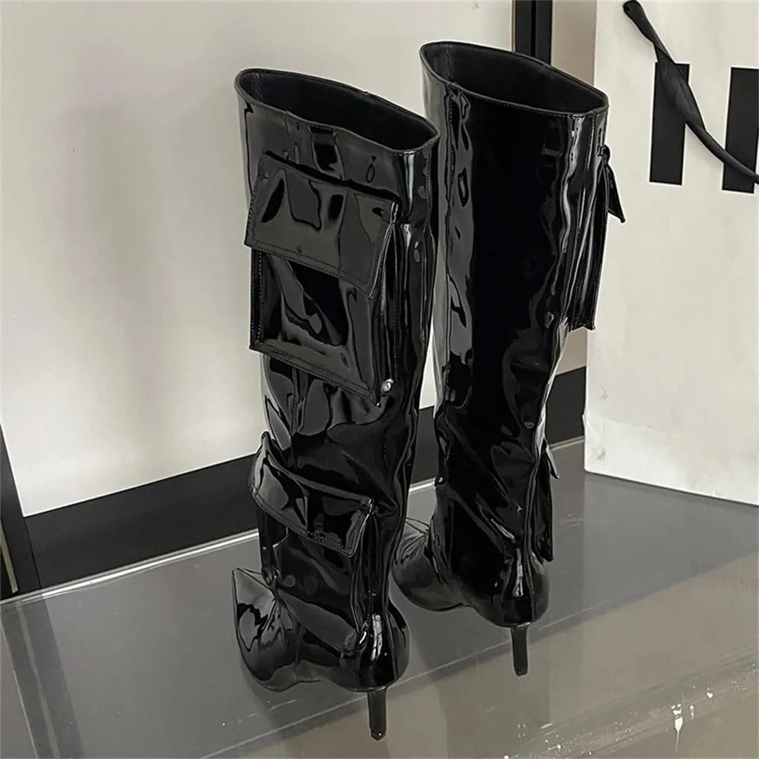 Women Heels Shoes Western Knee High Boots For Pointed Toe Ladies Long Boots Slip On Footwear