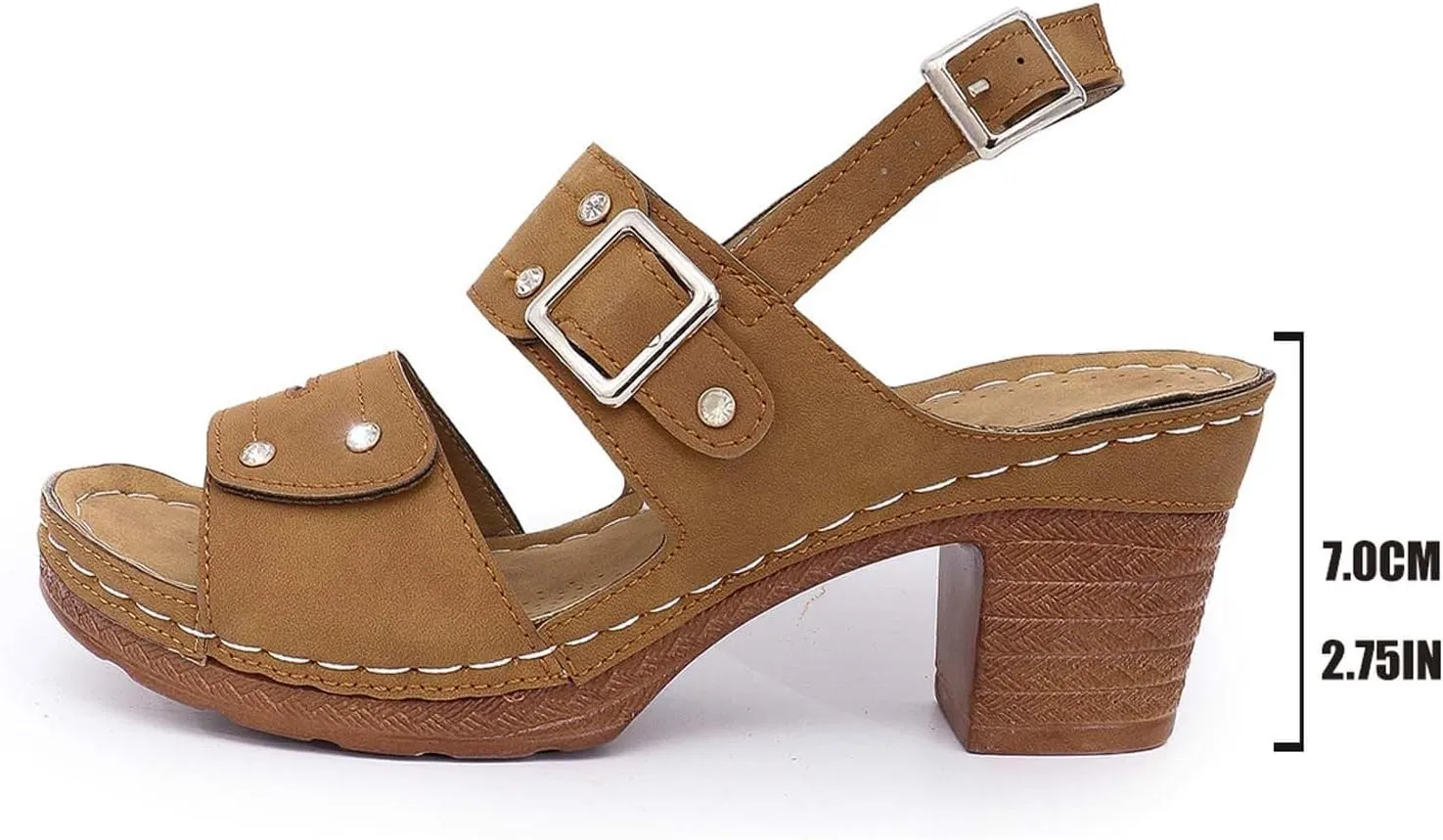 Women Summer Solid Buckle Strap Casual Open Toe Square Heels Comfortable Beach Shoes Sandals Double Buckle Sandals for Women