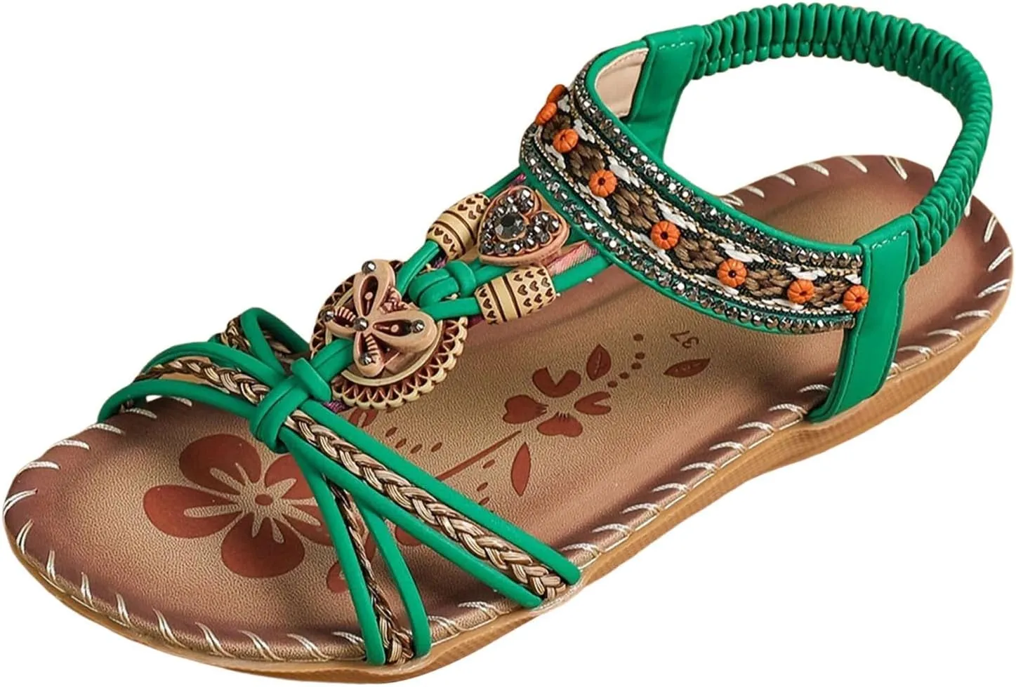 Women's Bohemian Sandals Summer Low Heel Slip On Ethnic Style Comfortable Beach Walking Casual Dressy Flat Sandal for Outfits
