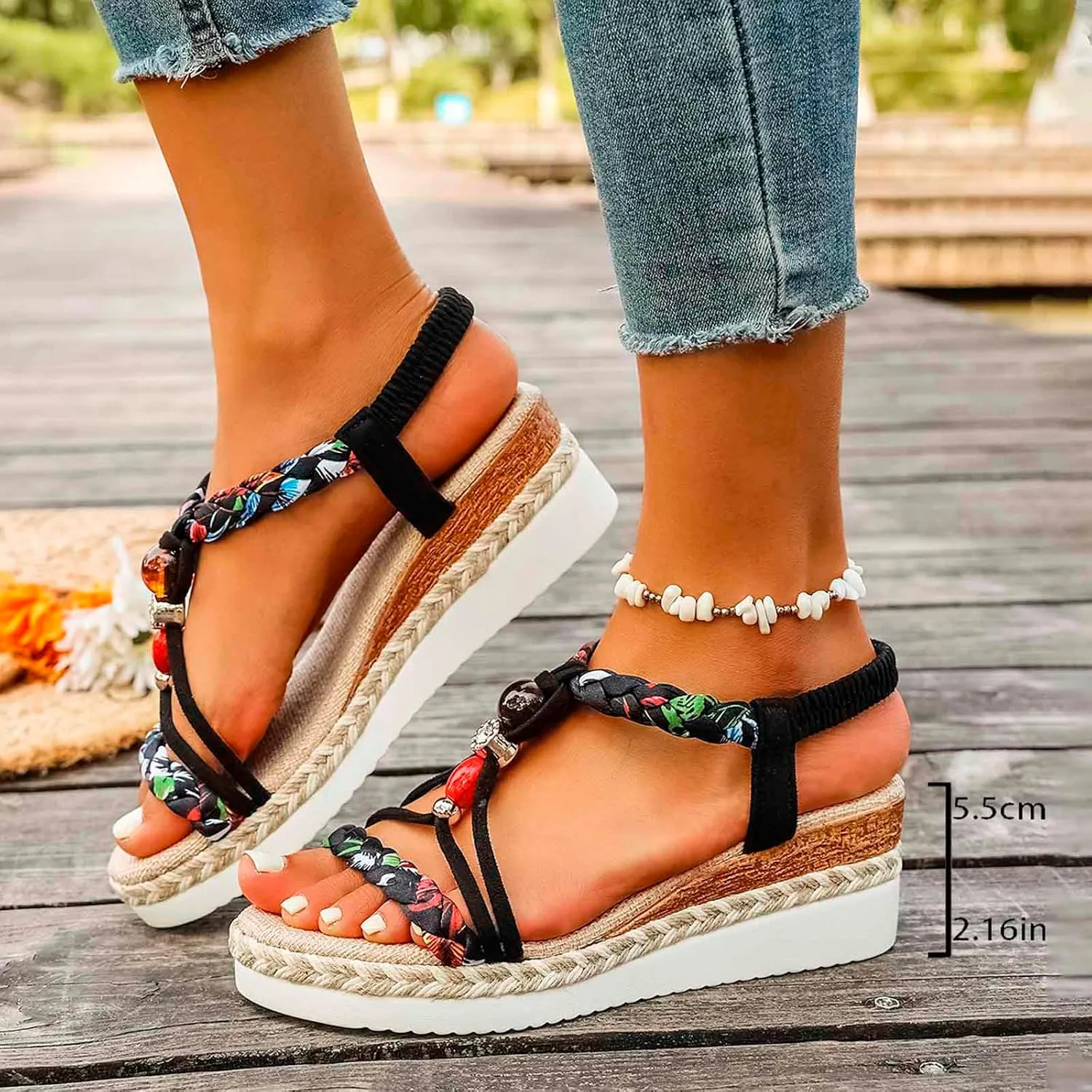 Women's Breathable Open Toe Slip On Sandals Comfortable Wedge Heel Shoes For Beach Walking Casual Daily Wear