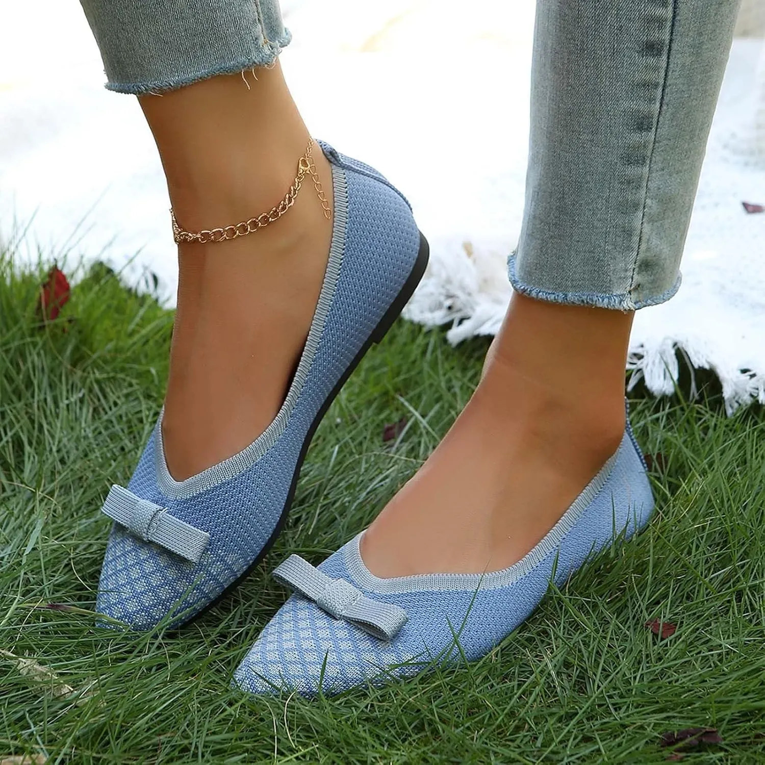 Women's Casual Pointed Toe Comfortable Slip On Ballet Shoes for Daily Wear with Skirt Outfits Spring Summer