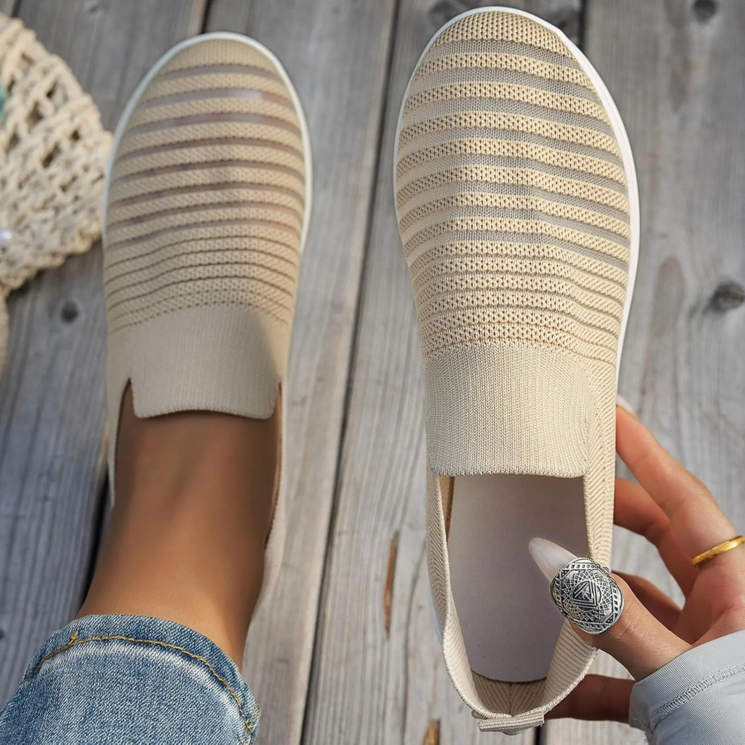 Women's Casual Slip On Shoes Low Heel Comfortable Arch Support Breathable Summer Wedges for Walking Outdoor Travel