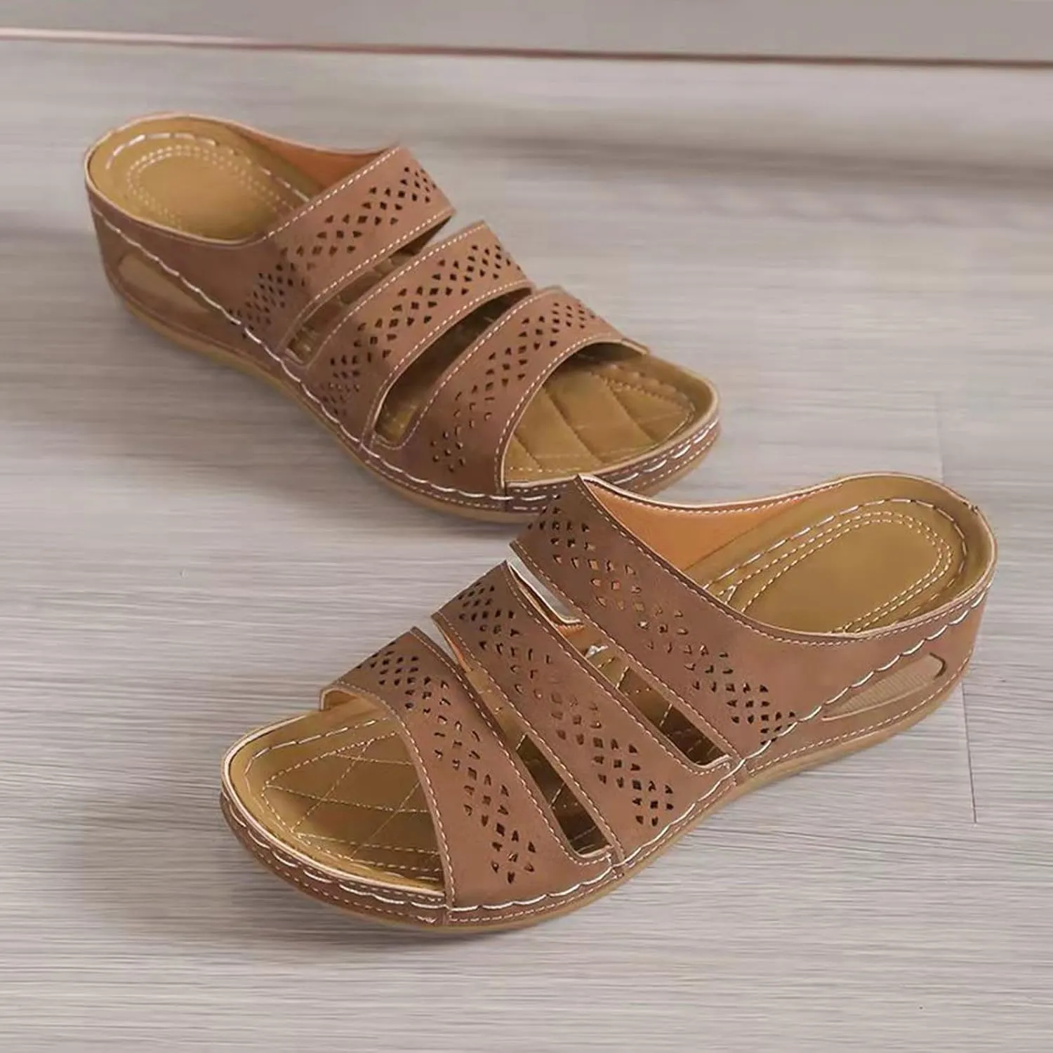 Women's Comfortable Open Toe Slip On Wedge Sandals for Summer Outdoor Walking Party and Leisure