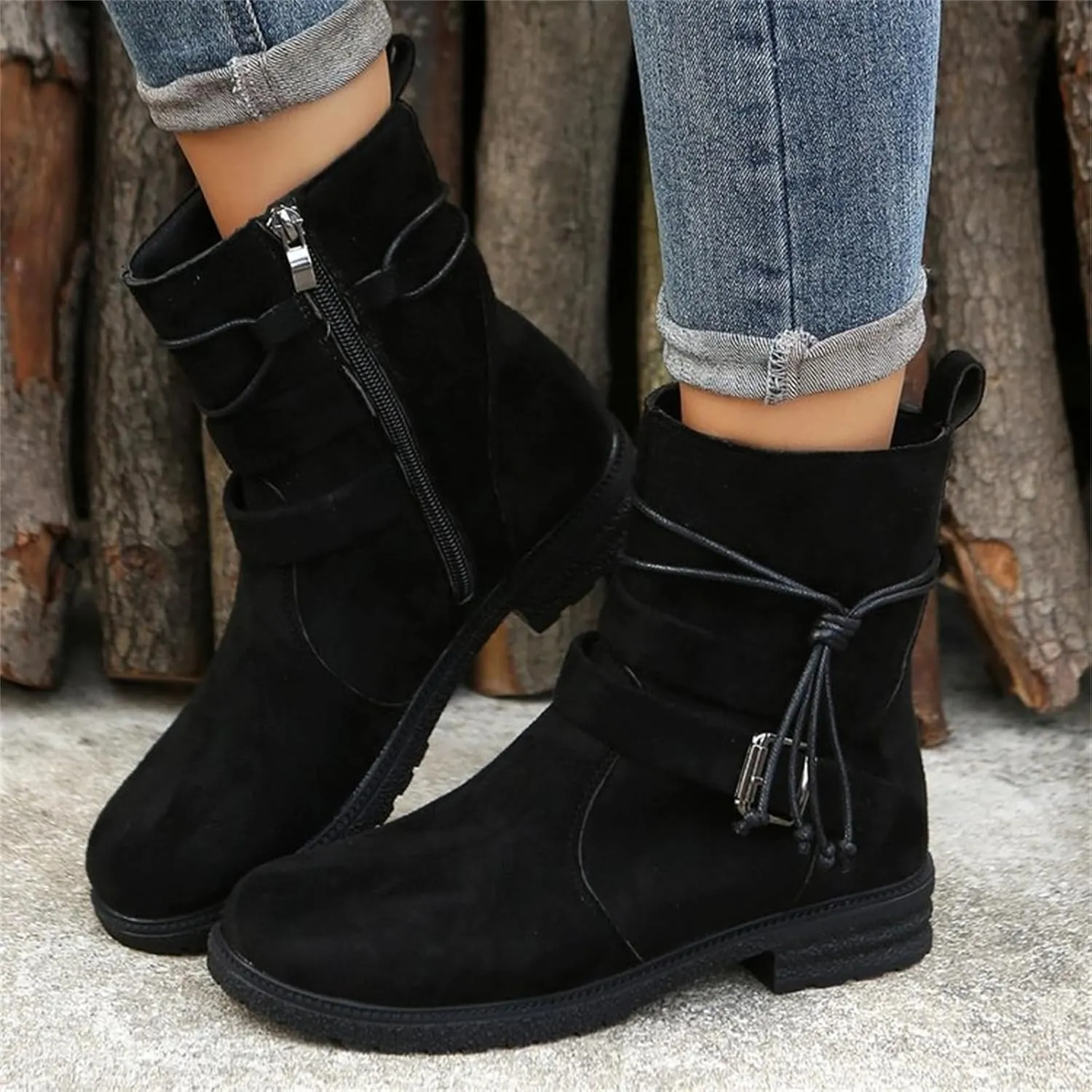 Womens Dress Bo_ots Low He_el Comfortable Mid_Calf Riding Winter bo_ots Motorcycle Combat Military Biker Ankle bo_oties