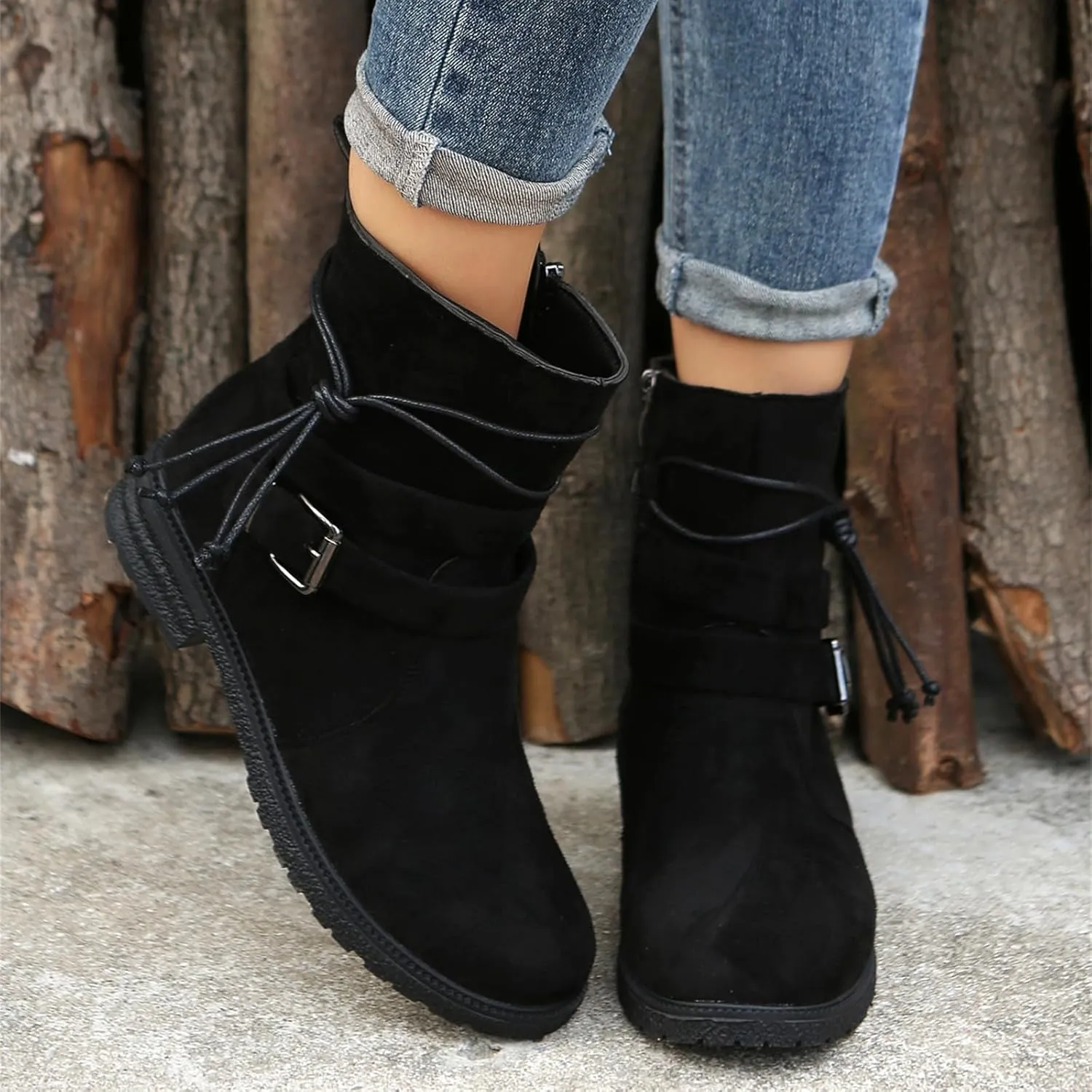 Womens Dress Bo_ots Low He_el Comfortable Mid_Calf Riding Winter bo_ots Motorcycle Combat Military Biker Ankle bo_oties