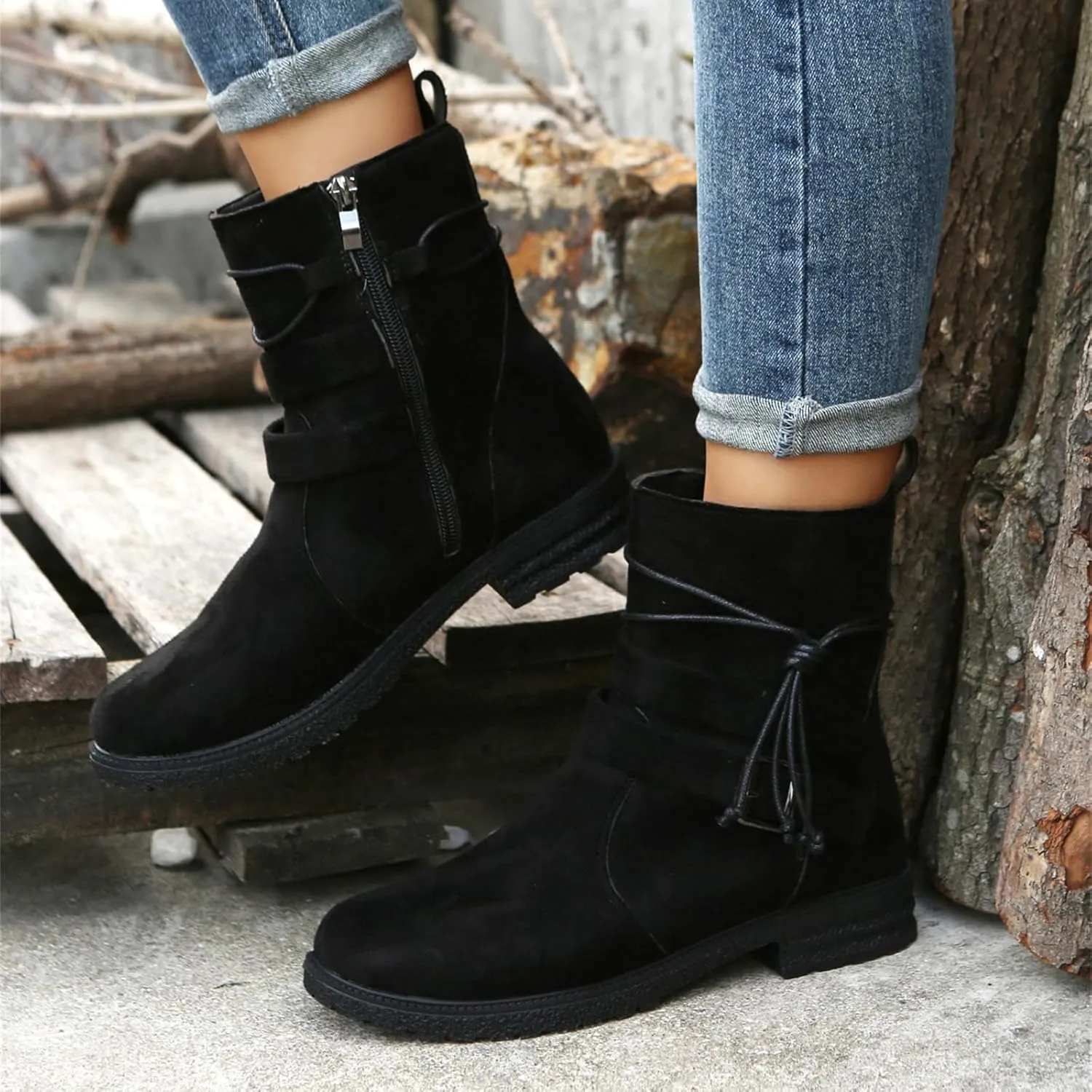 Womens Dress Bo_ots Low He_el Comfortable Mid_Calf Riding Winter bo_ots Motorcycle Combat Military Biker Ankle bo_oties