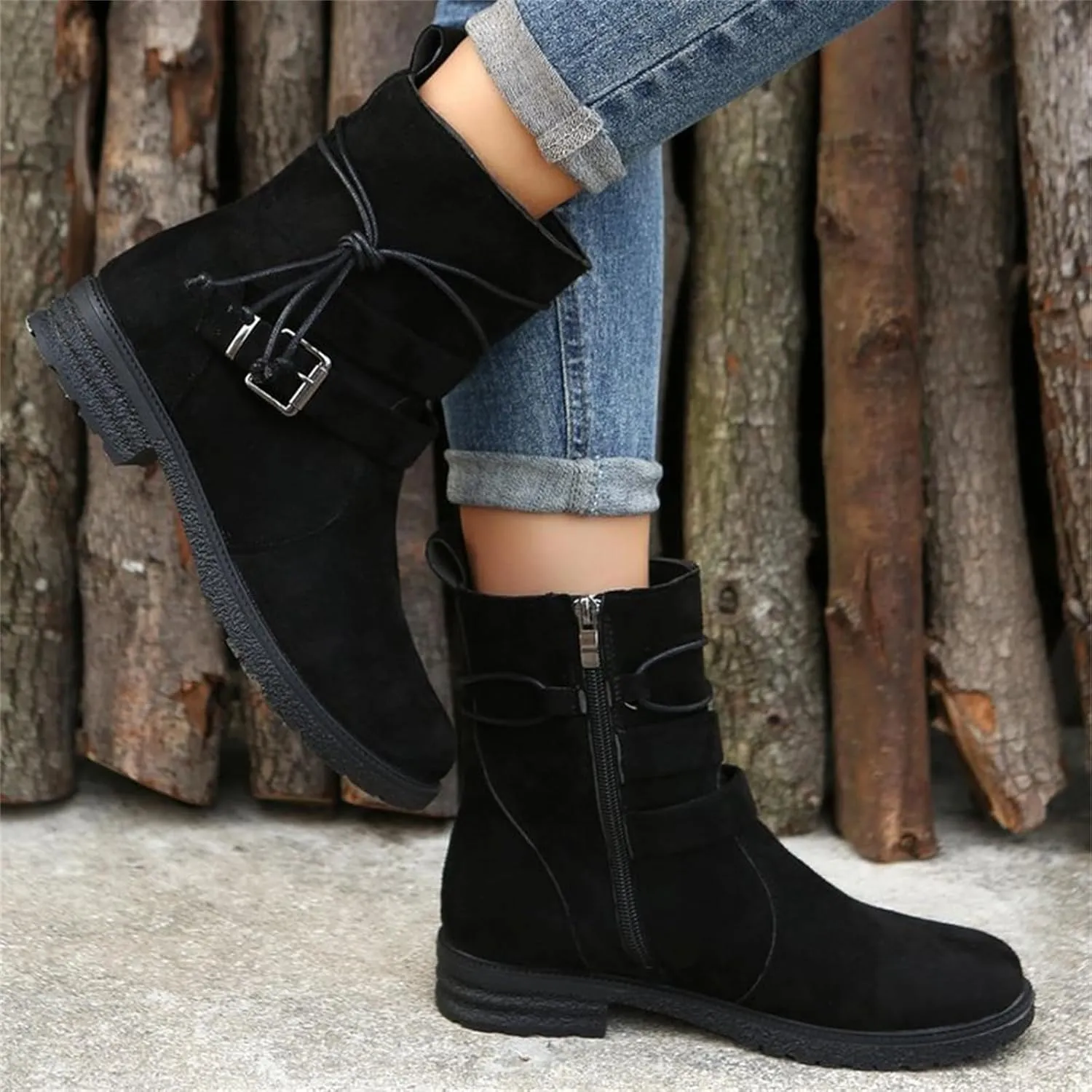 Womens Dress Bo_ots Low He_el Comfortable Mid_Calf Riding Winter bo_ots Motorcycle Combat Military Biker Ankle bo_oties