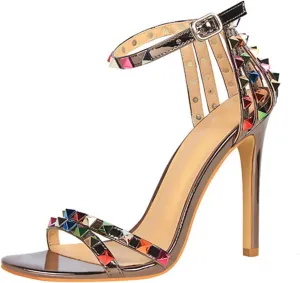 Women's Heeled Sandals Fashion Stilettos Open Shallow Mouthed Heels Sexy Nightclub Comfort Hollowed Out Strappy Dress Shoes Wedding Bridal Pumps Rivet Cutout Sandals