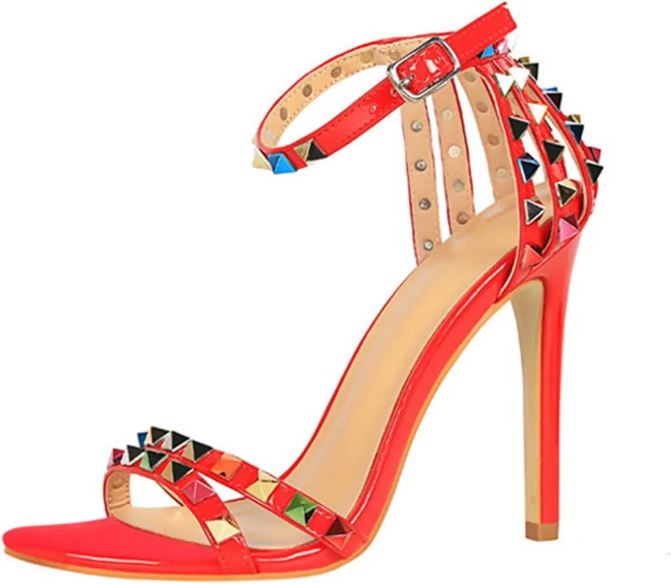 Women's Heeled Sandals Fashion Stilettos Open Shallow Mouthed Heels Sexy Nightclub Comfort Hollowed Out Strappy Dress Shoes Wedding Bridal Pumps Rivet Cutout Sandals