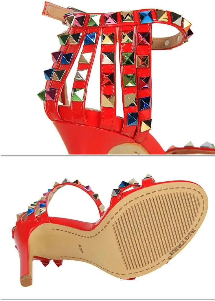 Women's Heeled Sandals Fashion Stilettos Open Shallow Mouthed Heels Sexy Nightclub Comfort Hollowed Out Strappy Dress Shoes Wedding Bridal Pumps Rivet Cutout Sandals