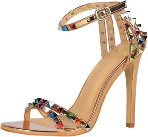 Women's Heeled Sandals Fashion Stilettos Open Shallow Mouthed Heels Sexy Nightclub Comfort Hollowed Out Strappy Dress Shoes Wedding Bridal Pumps Rivet Cutout Sandals