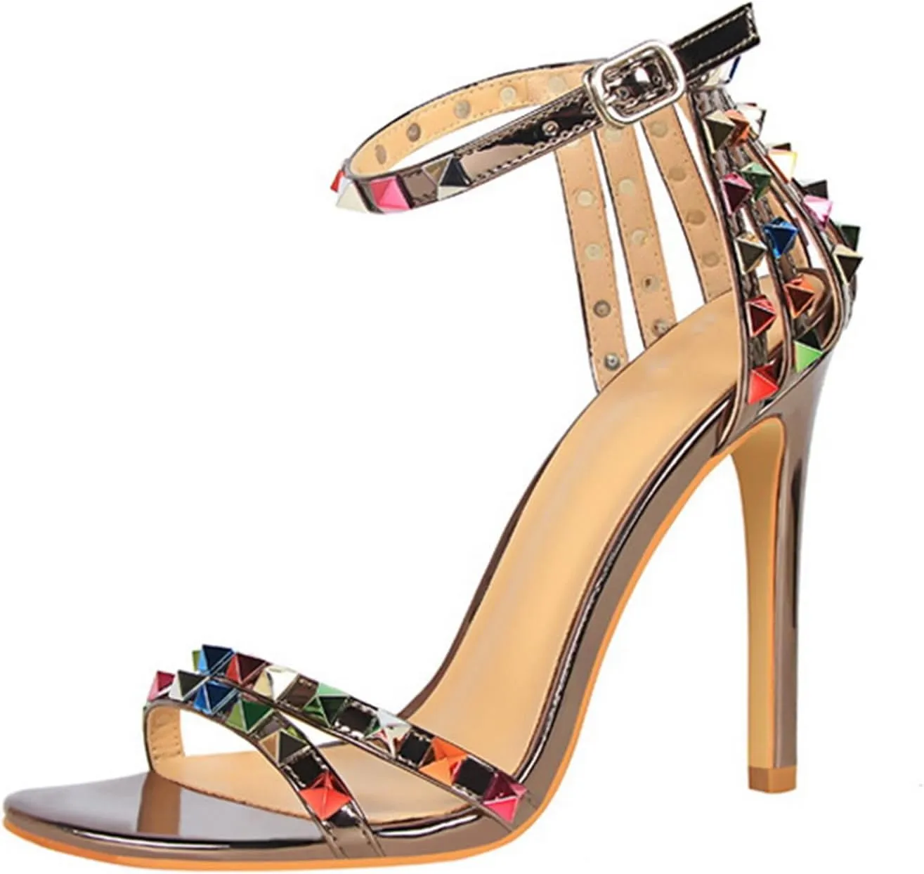 Women's Heeled Sandals Fashion Stilettos Open Shallow Mouthed Heels Sexy Nightclub Comfort Hollowed Out Strappy Dress Shoes Wedding Bridal Pumps Rivet Cutout Sandals