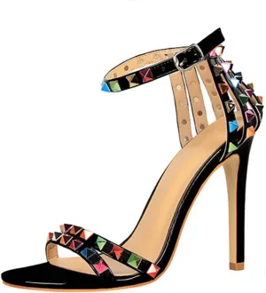 Women's Heeled Sandals Fashion Stilettos Open Shallow Mouthed Heels Sexy Nightclub Comfort Hollowed Out Strappy Dress Shoes Wedding Bridal Pumps Rivet Cutout Sandals