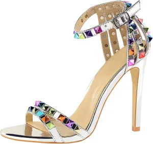 Women's Heeled Sandals Fashion Stilettos Open Shallow Mouthed Heels Sexy Nightclub Comfort Hollowed Out Strappy Dress Shoes Wedding Bridal Pumps Rivet Cutout Sandals