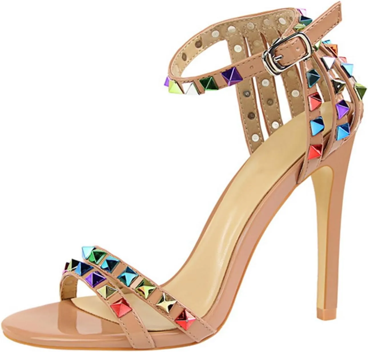 Women's Heeled Sandals Fashion Stilettos Open Shallow Mouthed Heels Sexy Nightclub Comfort Hollowed Out Strappy Dress Shoes Wedding Bridal Pumps Rivet Cutout Sandals