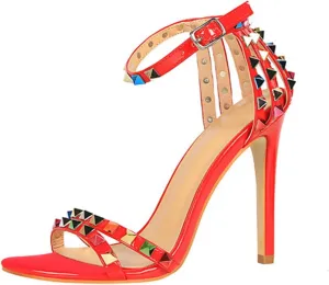 Women's Heeled Sandals Fashion Stilettos Open Shallow Mouthed Heels Sexy Nightclub Comfort Hollowed Out Strappy Dress Shoes Wedding Bridal Pumps Rivet Cutout Sandals