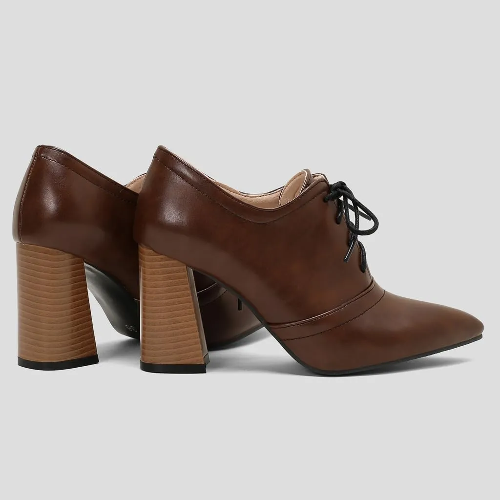 Women's Pointed Toe Chunky Stacked High Heels Pumps Shoes Lace Up Casual Comfort Work Office Dress Shoe
