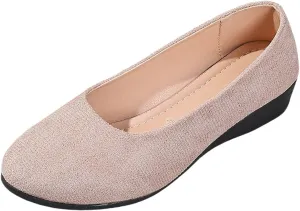 Women's Shoes Faux Suede Round Toe Ballet Dressy Comfortable Slip On Walking Shoes Summer Lady Sandal Heel