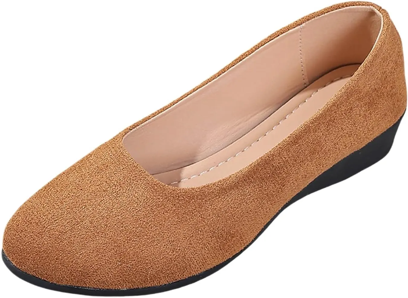 Women's Shoes Faux Suede Round Toe Ballet Dressy Comfortable Slip On Walking Shoes Summer Lady Sandal Heel