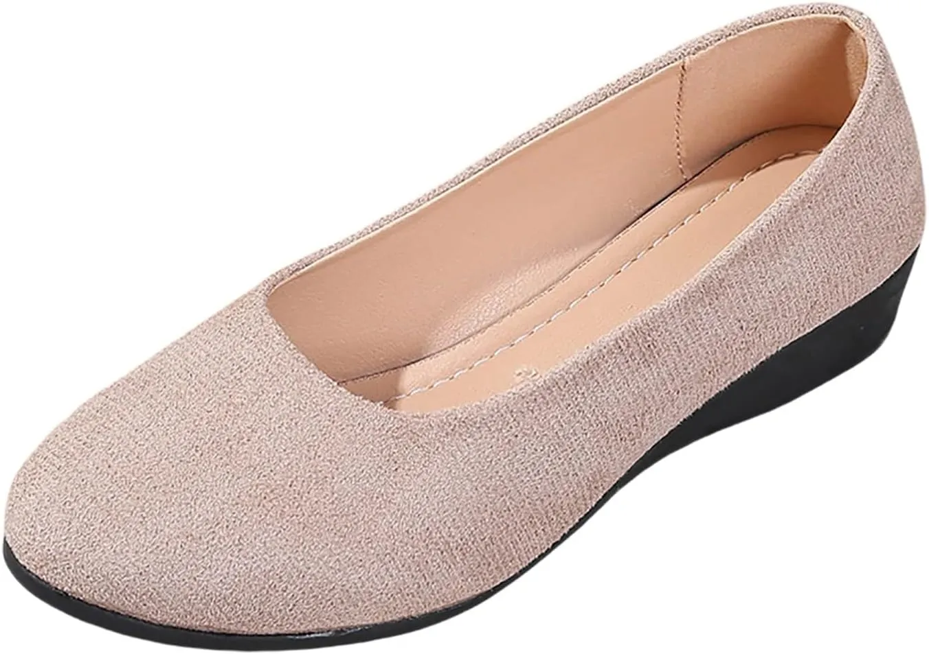 Women's Shoes Faux Suede Round Toe Ballet Dressy Comfortable Slip On Walking Shoes Summer Lady Sandal Heel