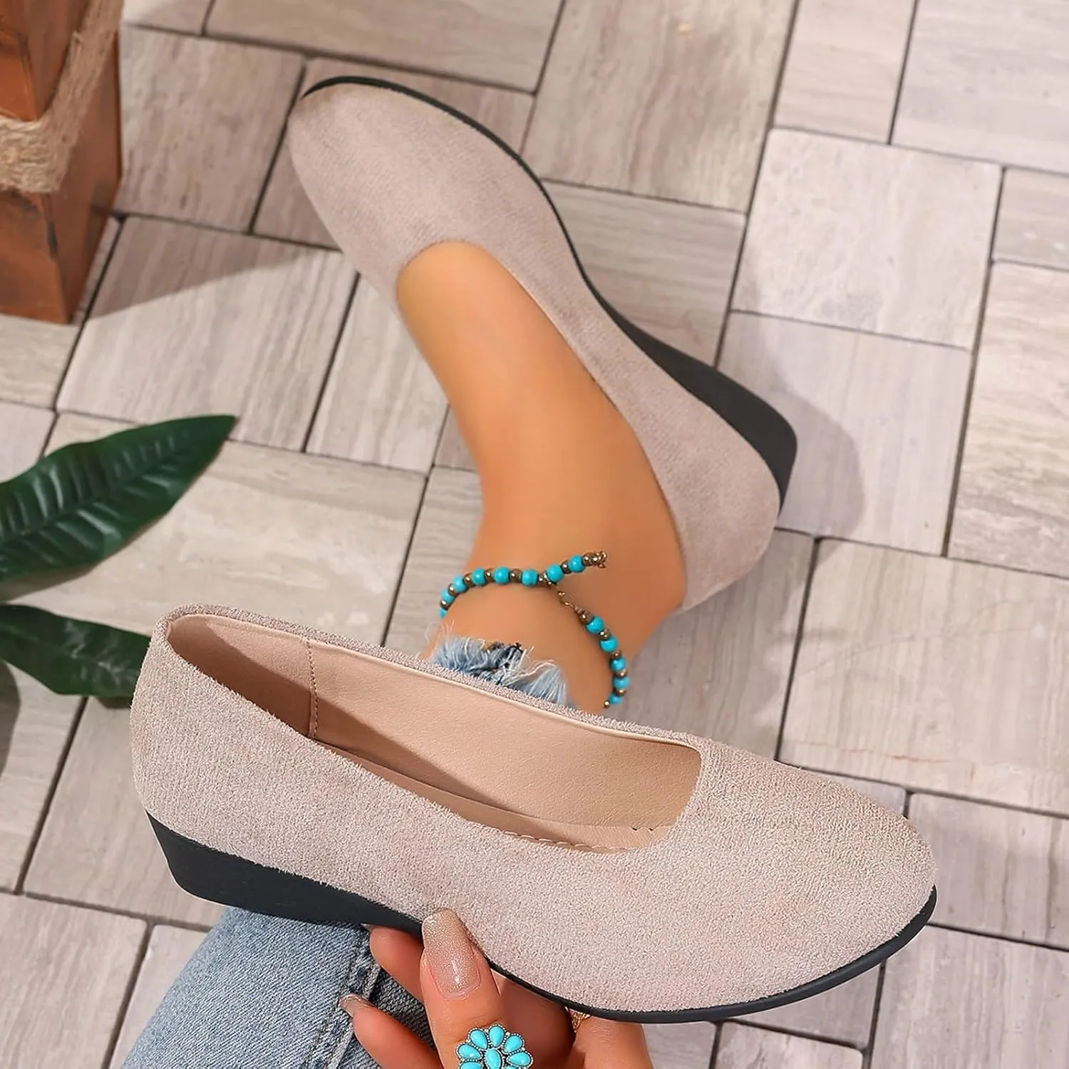 Women's Shoes Faux Suede Round Toe Ballet Dressy Comfortable Slip On Walking Shoes Summer Lady Sandal Heel