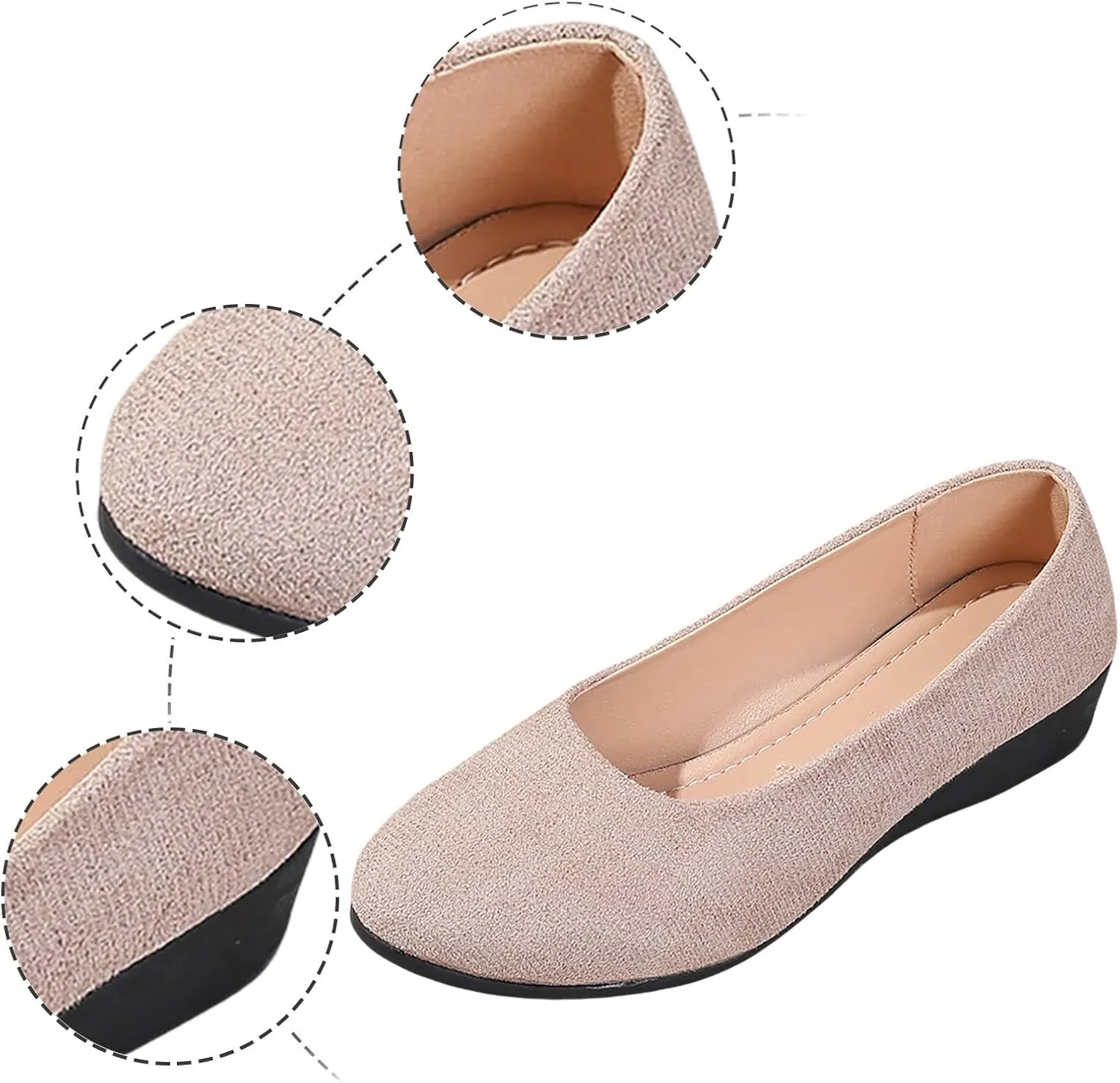 Women's Shoes Faux Suede Round Toe Ballet Dressy Comfortable Slip On Walking Shoes Summer Lady Sandal Heel