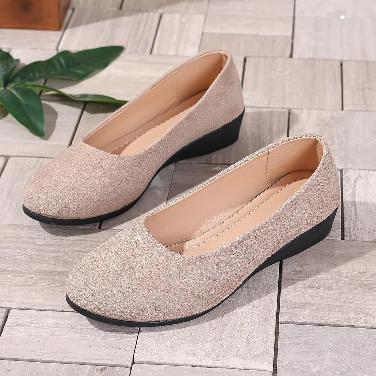 Women's Shoes Faux Suede Round Toe Ballet Dressy Comfortable Slip On Walking Shoes Summer Lady Sandal Heel