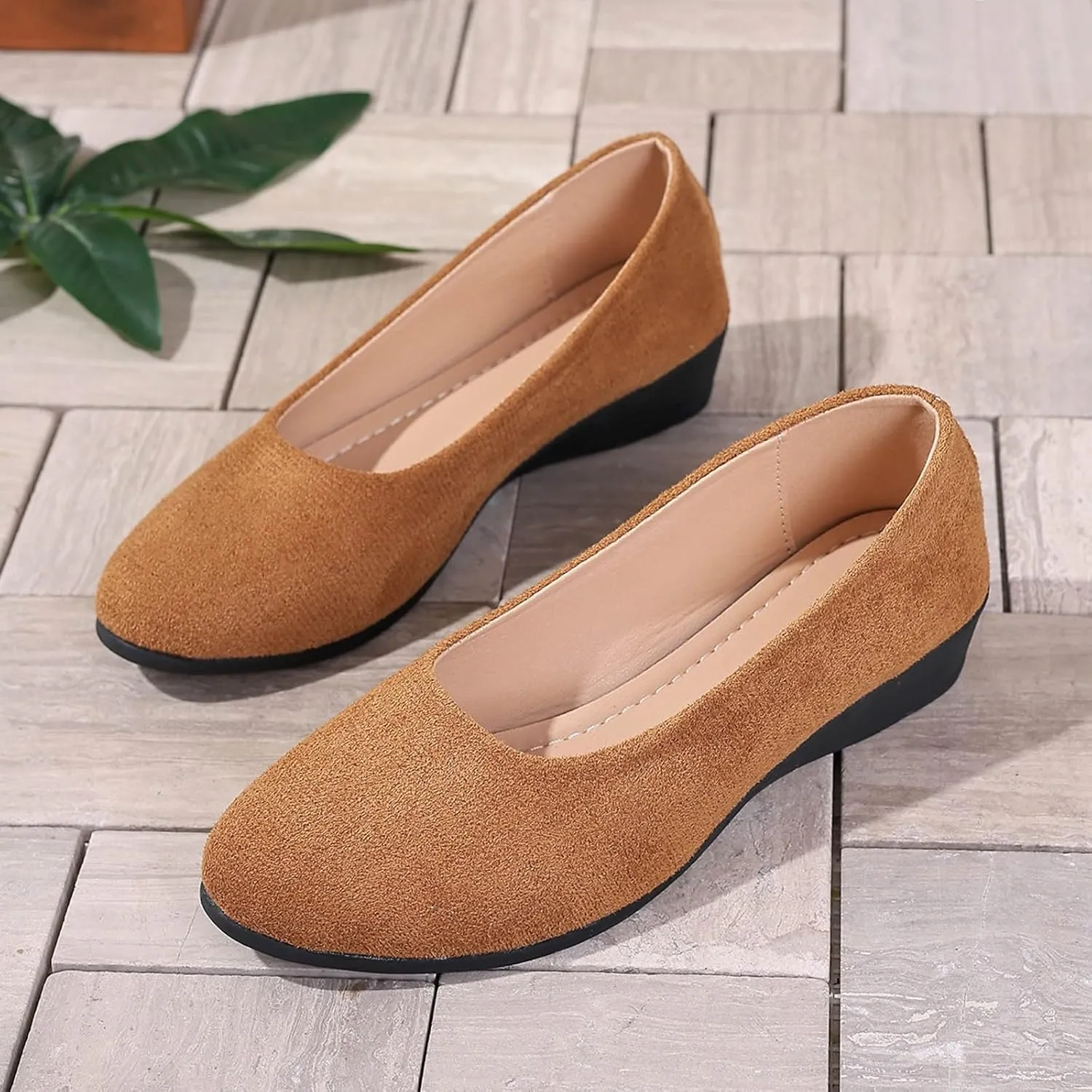 Women's Shoes Faux Suede Round Toe Ballet Dressy Comfortable Slip On Walking Shoes Summer Lady Sandal Heel