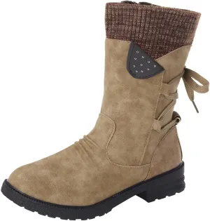 Womens Snow Boots Knit Calf Waterproof Winter Boots Non-slip Fuzzy Fur Booties Lightweight Slip on Ankle Boots Comfortable Winter Shoes Trekking Shoes