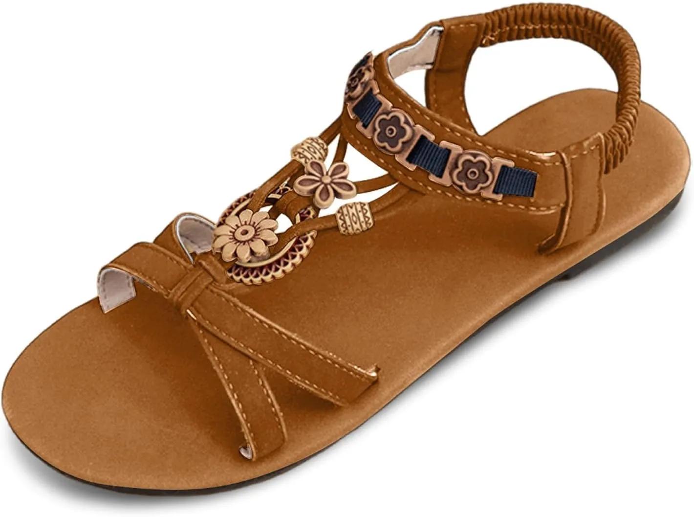 Women's Summer Sandals Comfortable Elastic Slip On Flat Bohemian Beach Walking Shoes for Casual Dressy Outfits