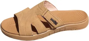 Women's Summer Slide Sandals Open Toe Flat Leather Slippers for Casual Outdoor Beach Vacation Comfortable Lightweight