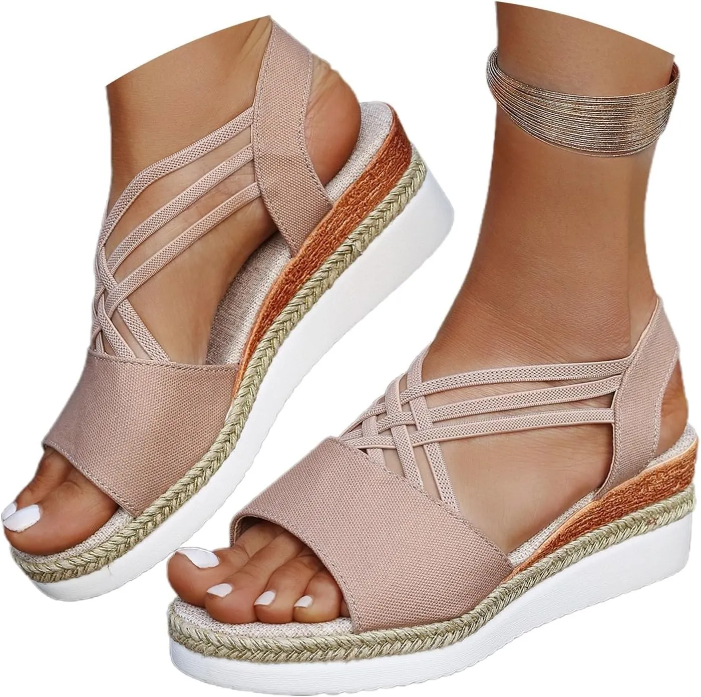 Women's Summer Wedge Sandals Open Toe Comfortable Ankle Strap Dressy Platform Heels Casual Orthopedic Shoes