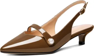 Zamikoo Kitten Heels for Women with Pearl Strap, Low Heel Slingback Sandals, Pointed Toe Dress Pumps Shoes for Work Office Casual 1.5 Inches