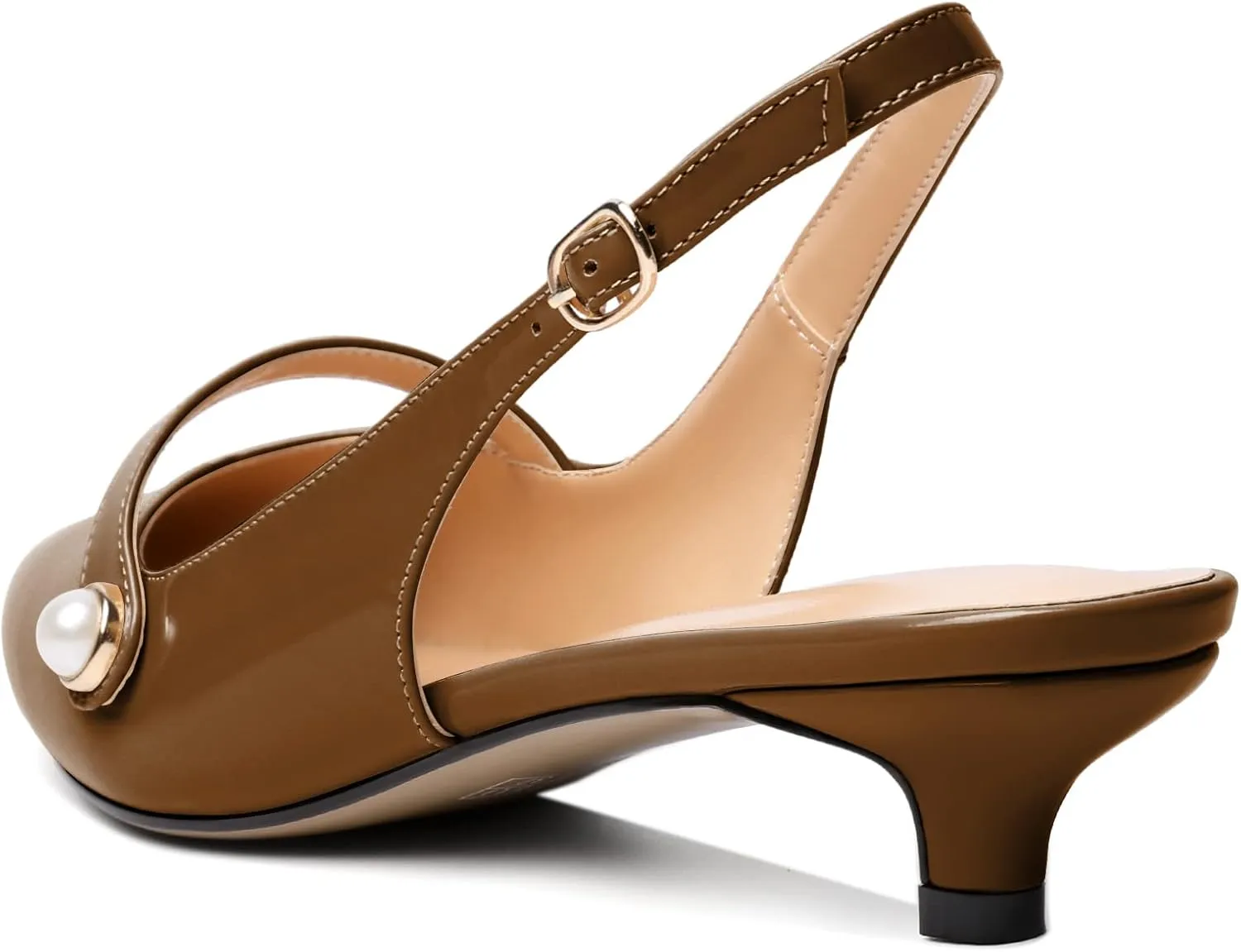 Zamikoo Kitten Heels for Women with Pearl Strap, Low Heel Slingback Sandals, Pointed Toe Dress Pumps Shoes for Work Office Casual 1.5 Inches