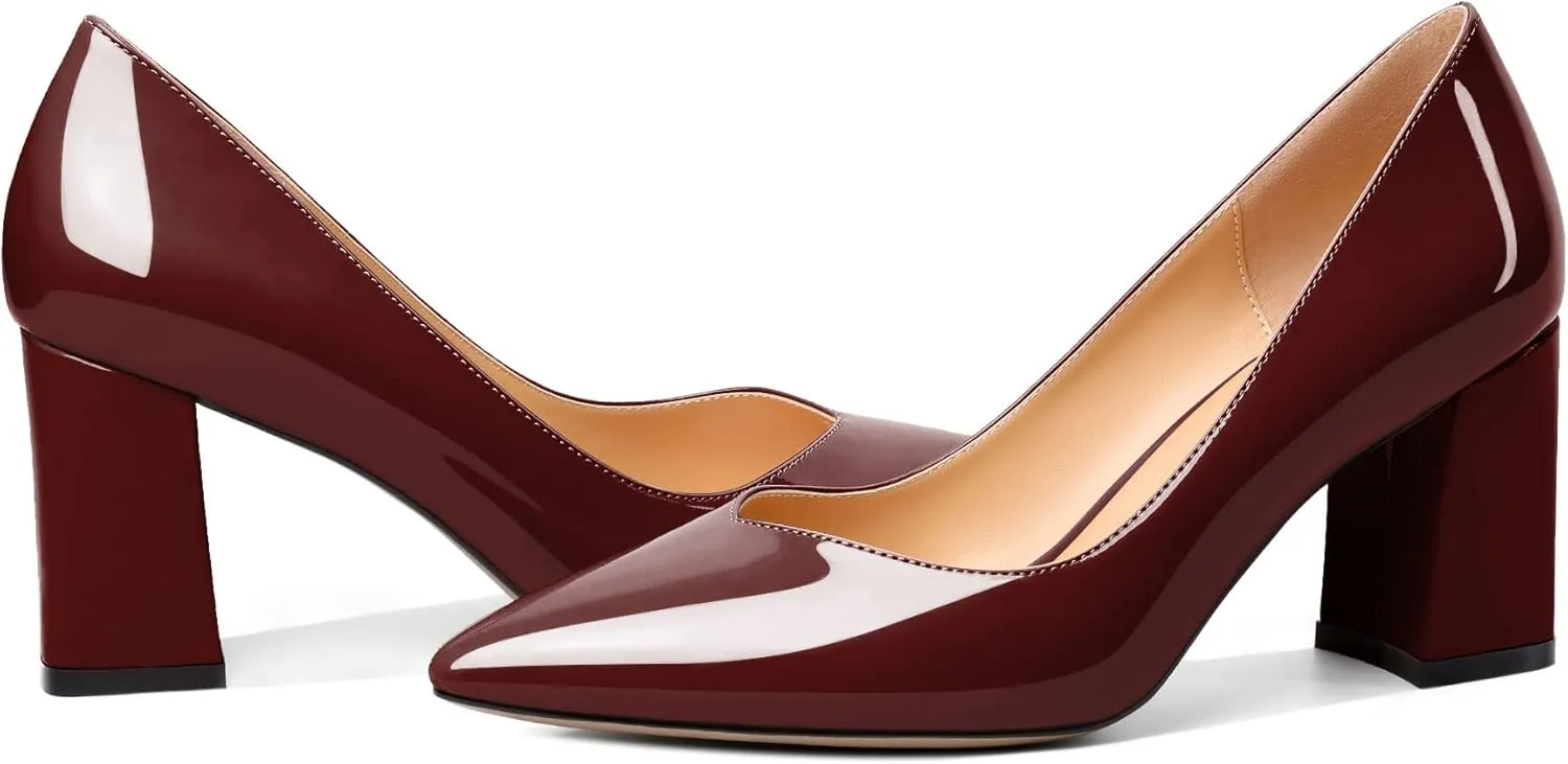 Zamikoo Women Chunky Heel Pumps Block High Heel Slip On Closed Pointed Toe Dress Pumps for Work Casual Daily Life Party Dress