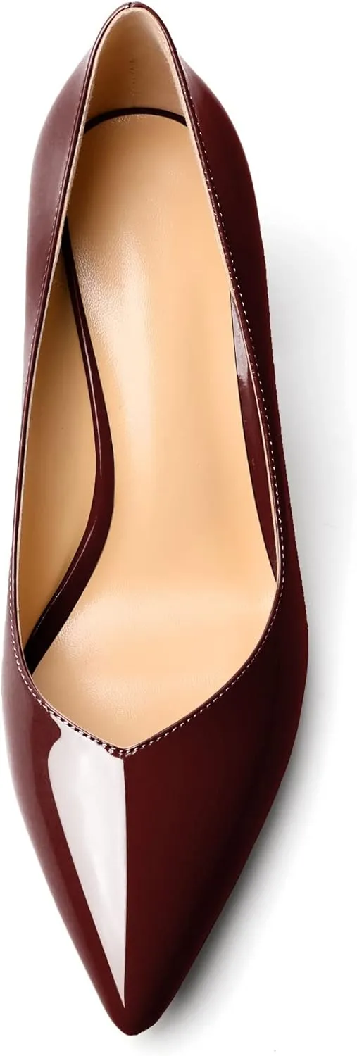 Zamikoo Women Chunky Heel Pumps Block High Heel Slip On Closed Pointed Toe Dress Pumps for Work Casual Daily Life Party Dress