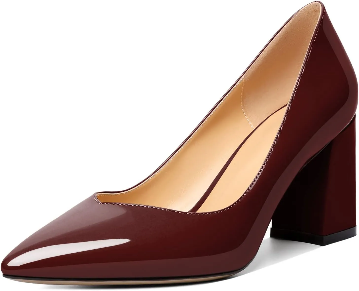 Zamikoo Women Chunky Heel Pumps Block High Heel Slip On Closed Pointed Toe Dress Pumps for Work Casual Daily Life Party Dress
