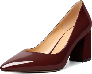 Zamikoo Women Chunky Heel Pumps Block High Heel Slip On Closed Pointed Toe Dress Pumps for Work Casual Daily Life Party Dress