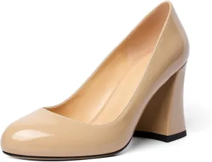 Zamikoo Women Chunky Heel Pumps Block High Heel Slip On Closed Round Toe Dress Pumps for Work Casual Daily Life Party Dress